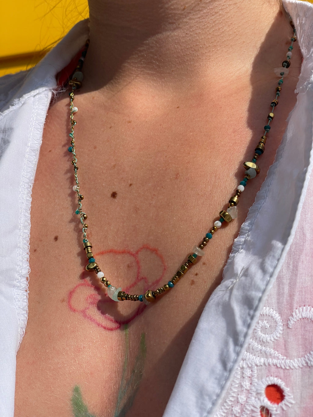 Bracelet et collier bleu en acier inoxydable et pierres naturelles 