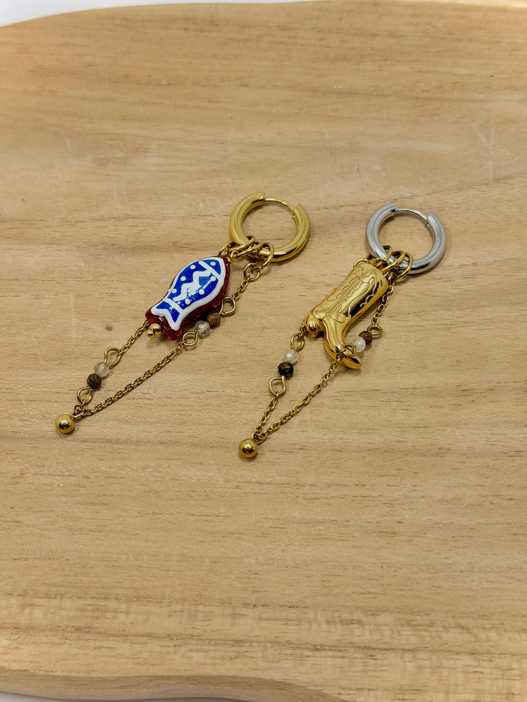 Breloques faites main en chaine et perles pour personnaliser boucles d'oreille