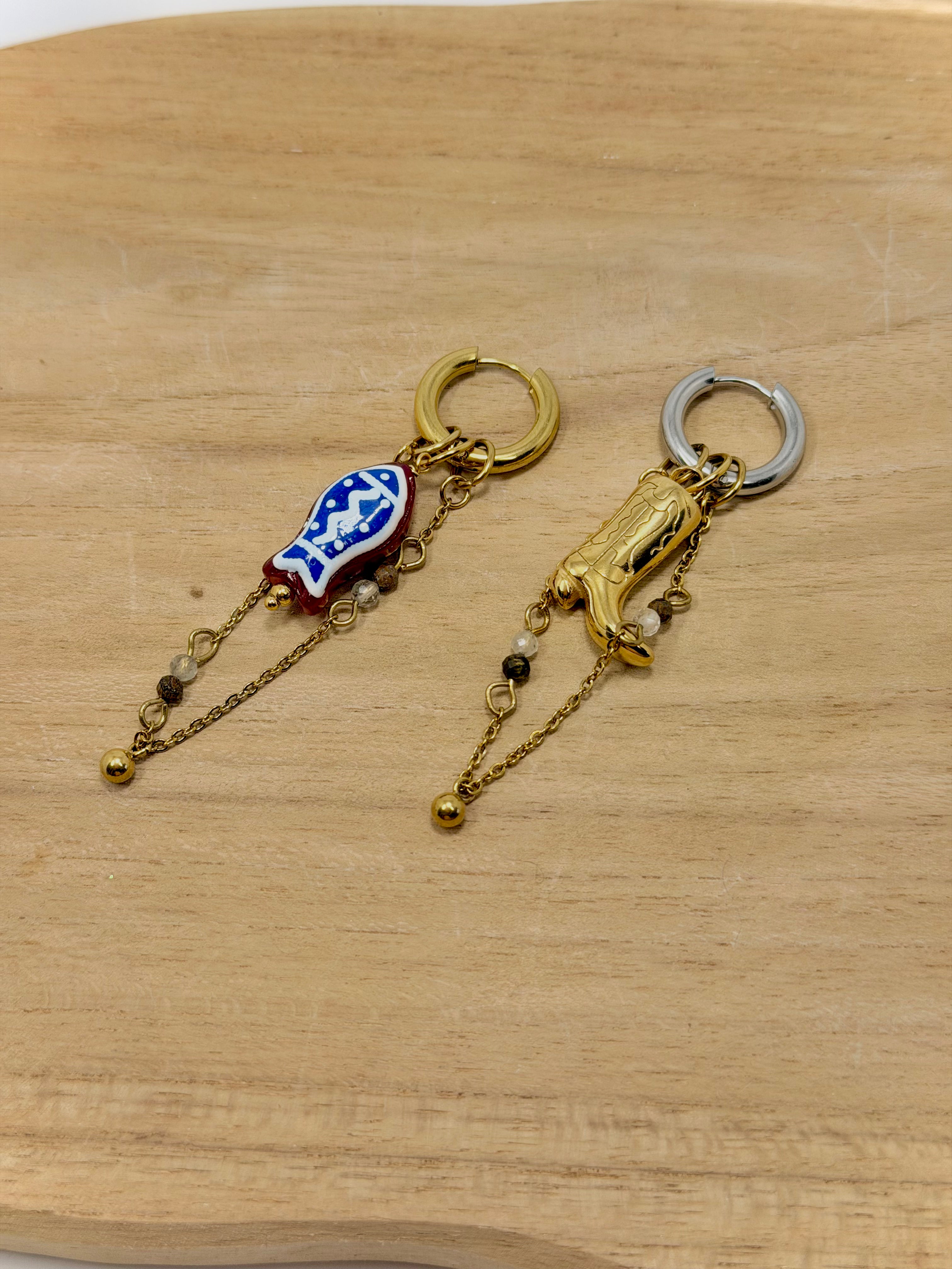 Breloques faites main en chaine et perles pour personnaliser boucles d'oreille