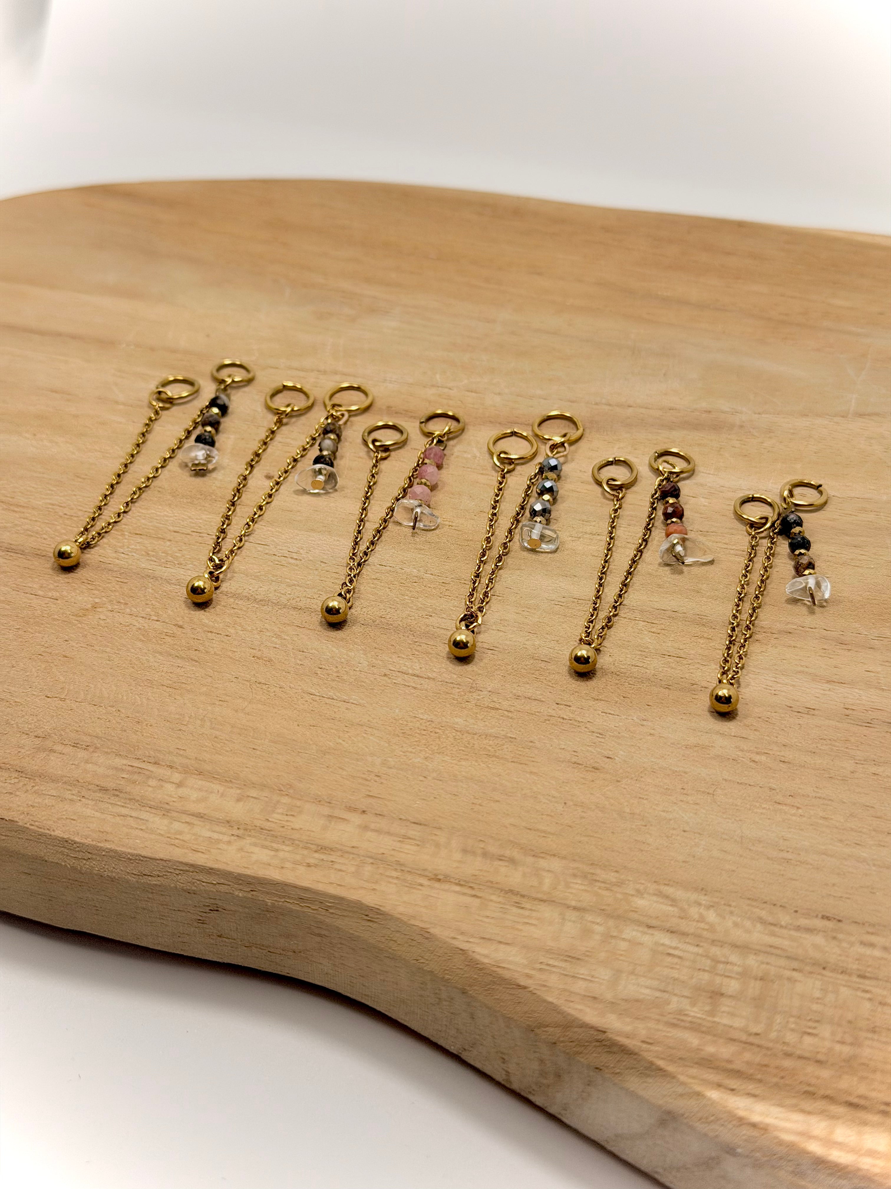 Breloque en acier inoxydable et pierres naturelles pour personnalisation de boucles d'oreilles