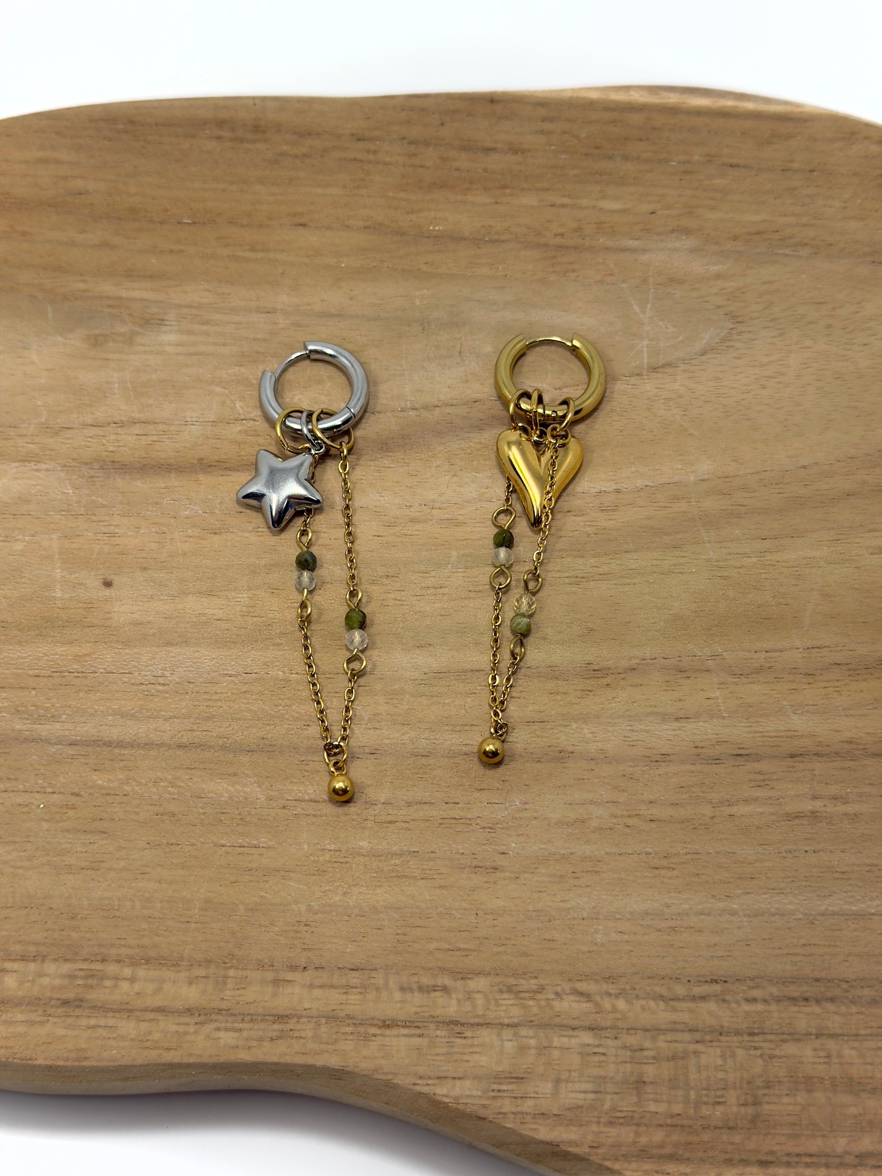 Breloques chaîne en acier inoxydable et pierres naturelles vertes