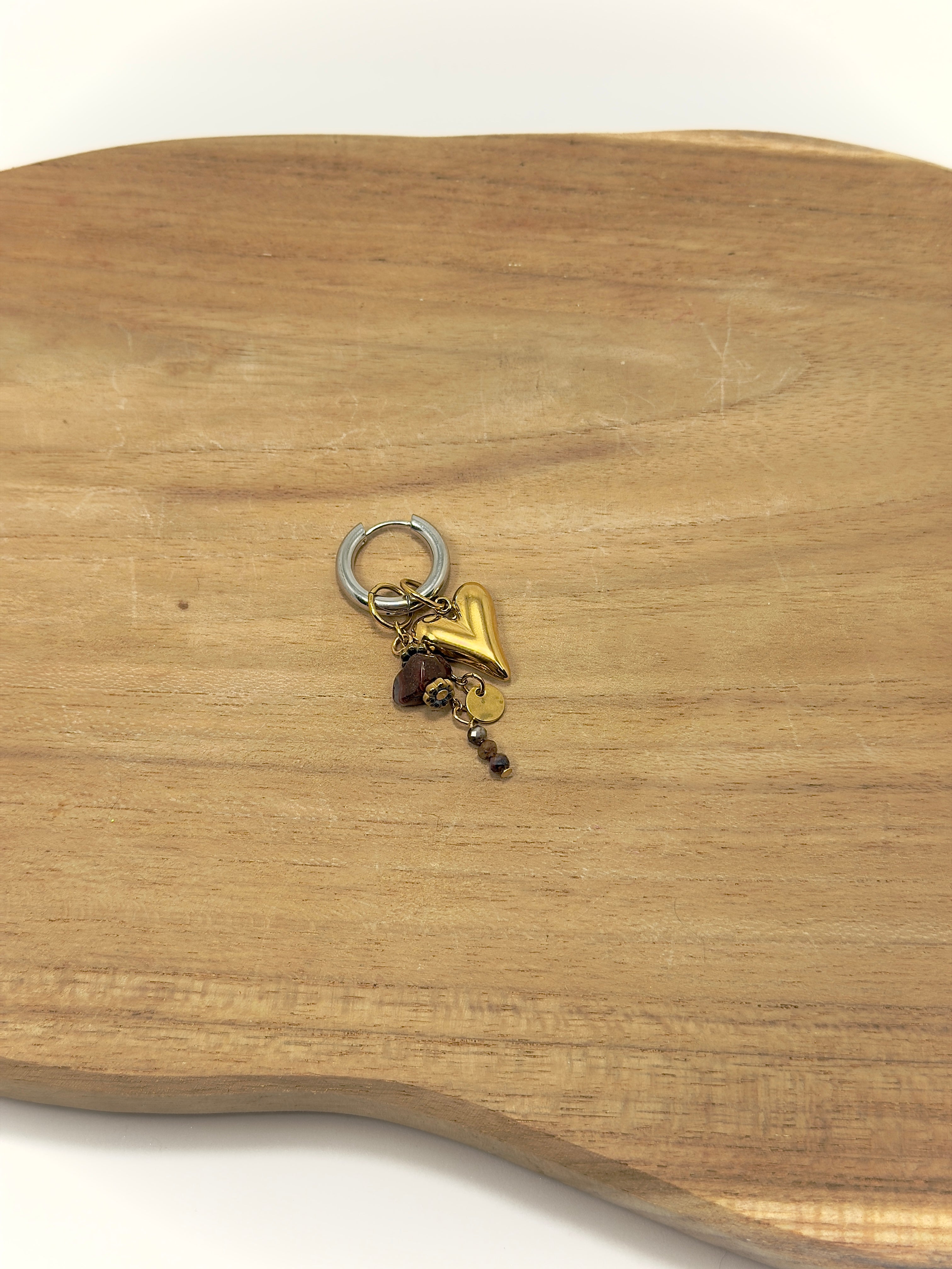 Mix de breloques en acier inoxydable et pierres naturelles marrons 