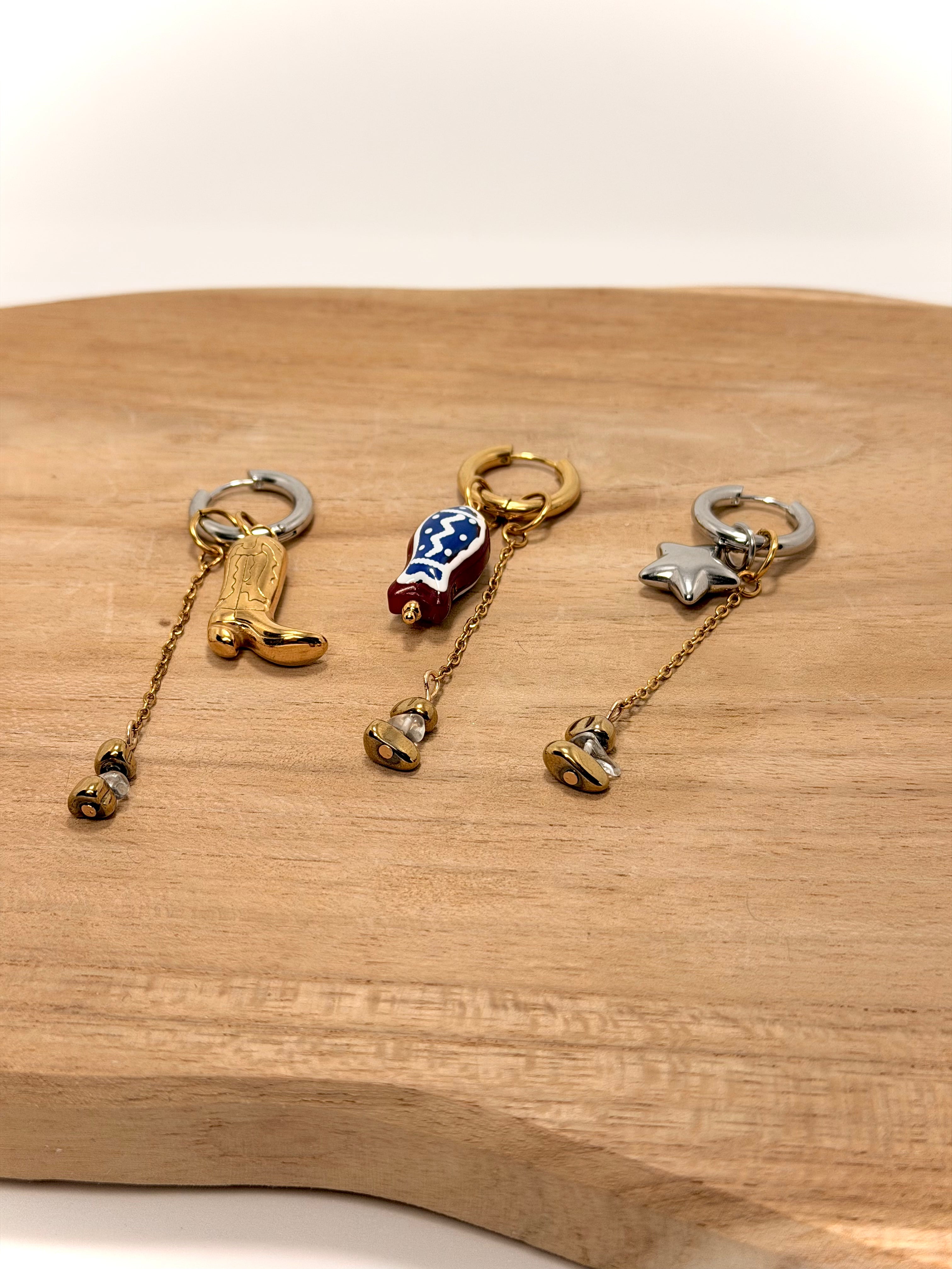 Boucles d'oreilles avec breloque chaîne et breloque en pierres naturelles 