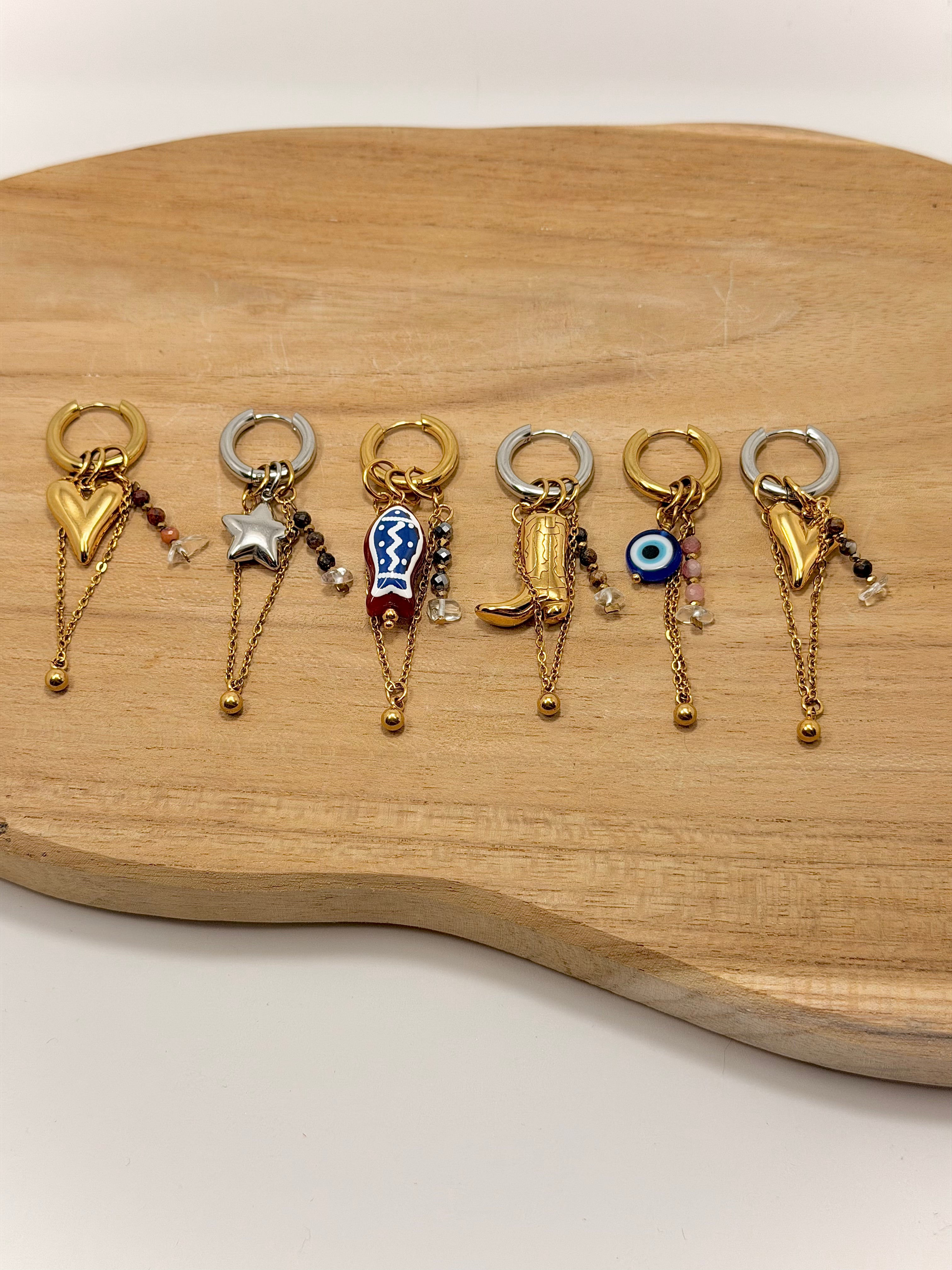 Boucles d'oreille avec breloque en chaîne et pierres naturelles 