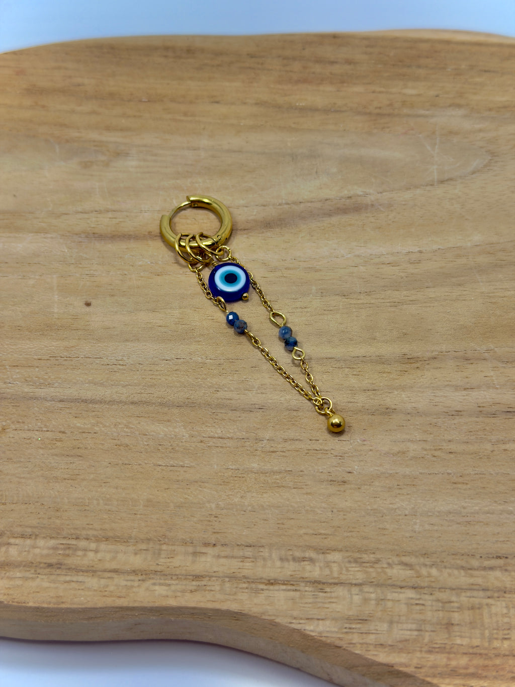 Breloque chaîne en acier inoxydable et pierres naturelles bleues 