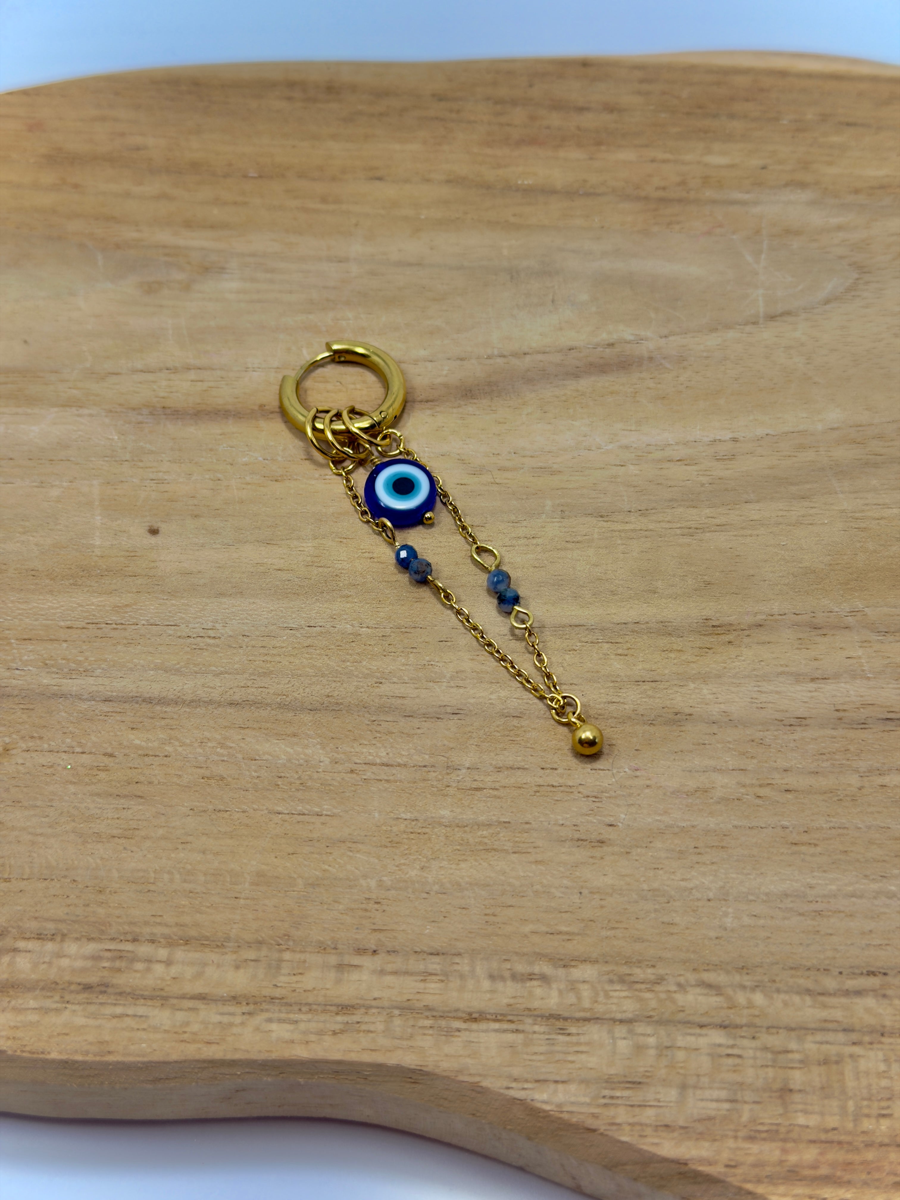 Breloque chaîne en acier inoxydable et pierres naturelles bleues 