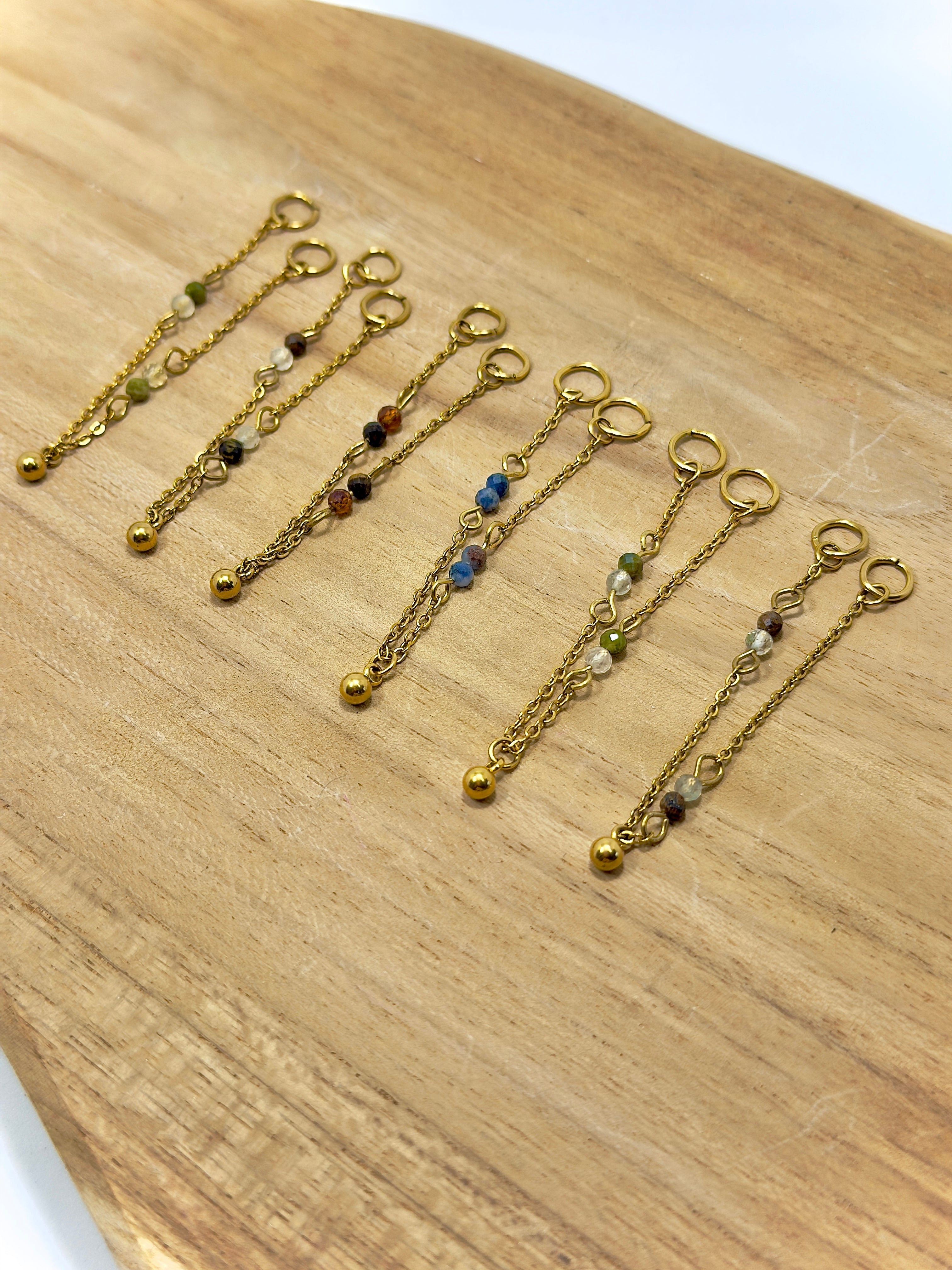 Zoom sur breloque en acier inoxydable et pierres naturelles 